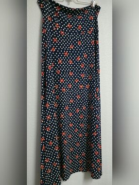 Lularoe Navy Polka Dot & Red Floral Maxi Skirt